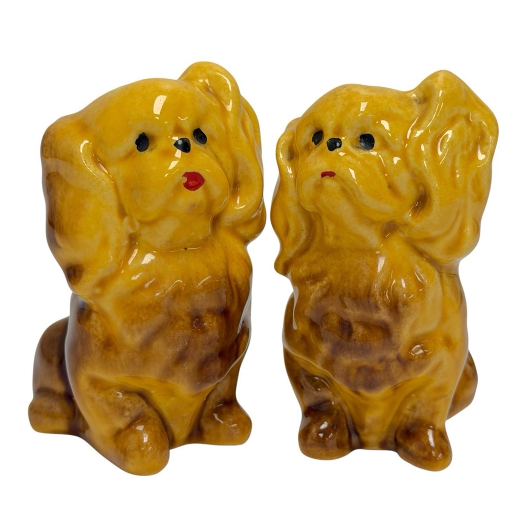 Vintage 1950s Gibson California Arts‎ Pekinese Ceramic Dog Salt & Pepper Shakers